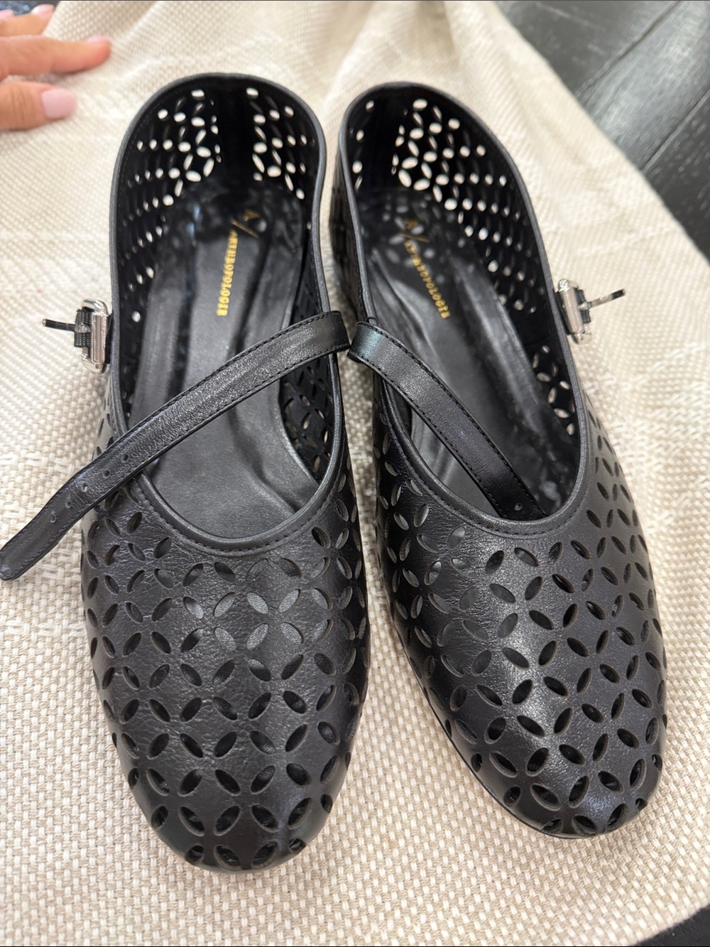 Anthropologie Black Perforated Mary Jane Flats